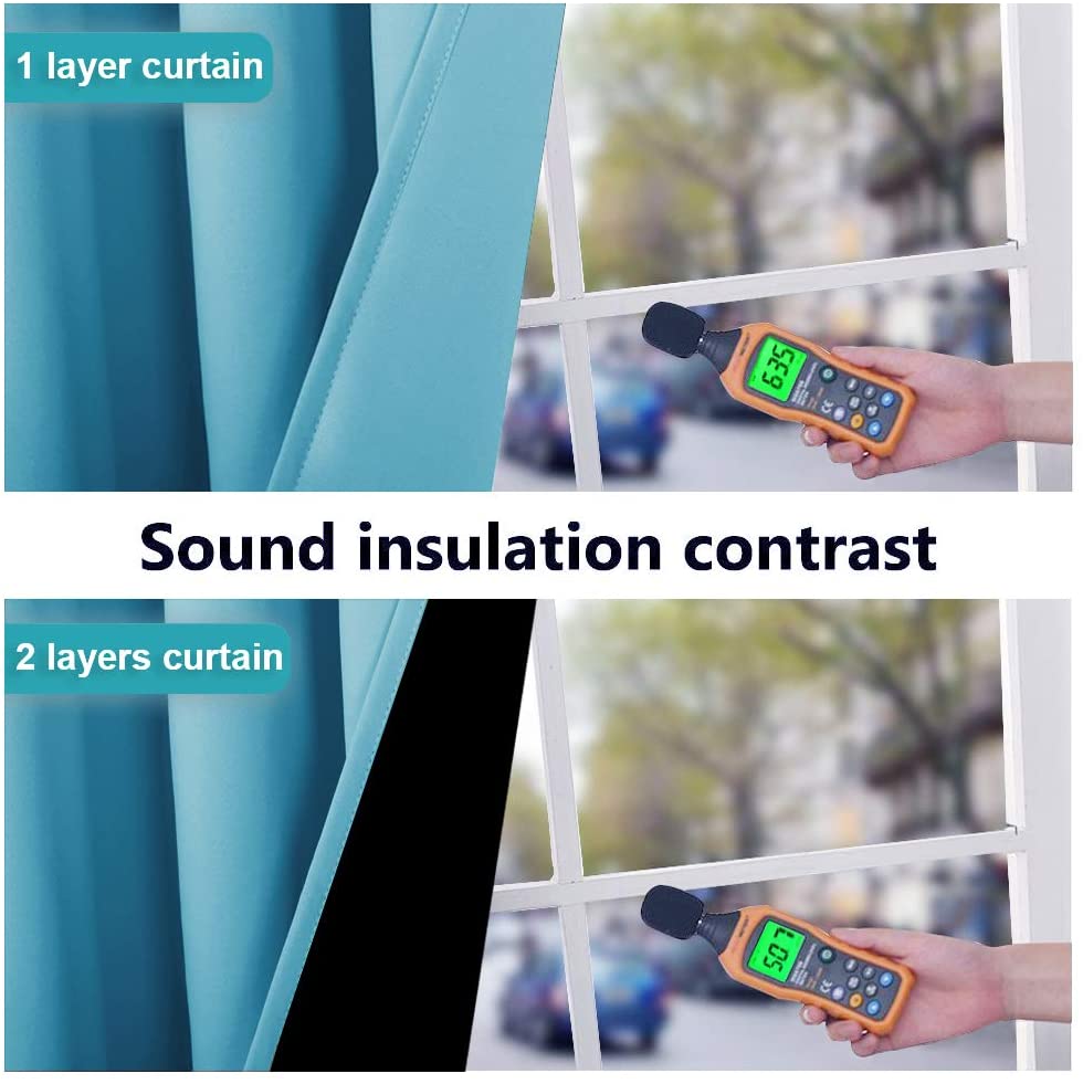 Bedroom Full Blackout Curtain Panels, Super Thick Insulated Grommet Drapes, Double-Layer Blackout Draperies with Black Liner for Small Window Set of 2 Panels Teal Blue