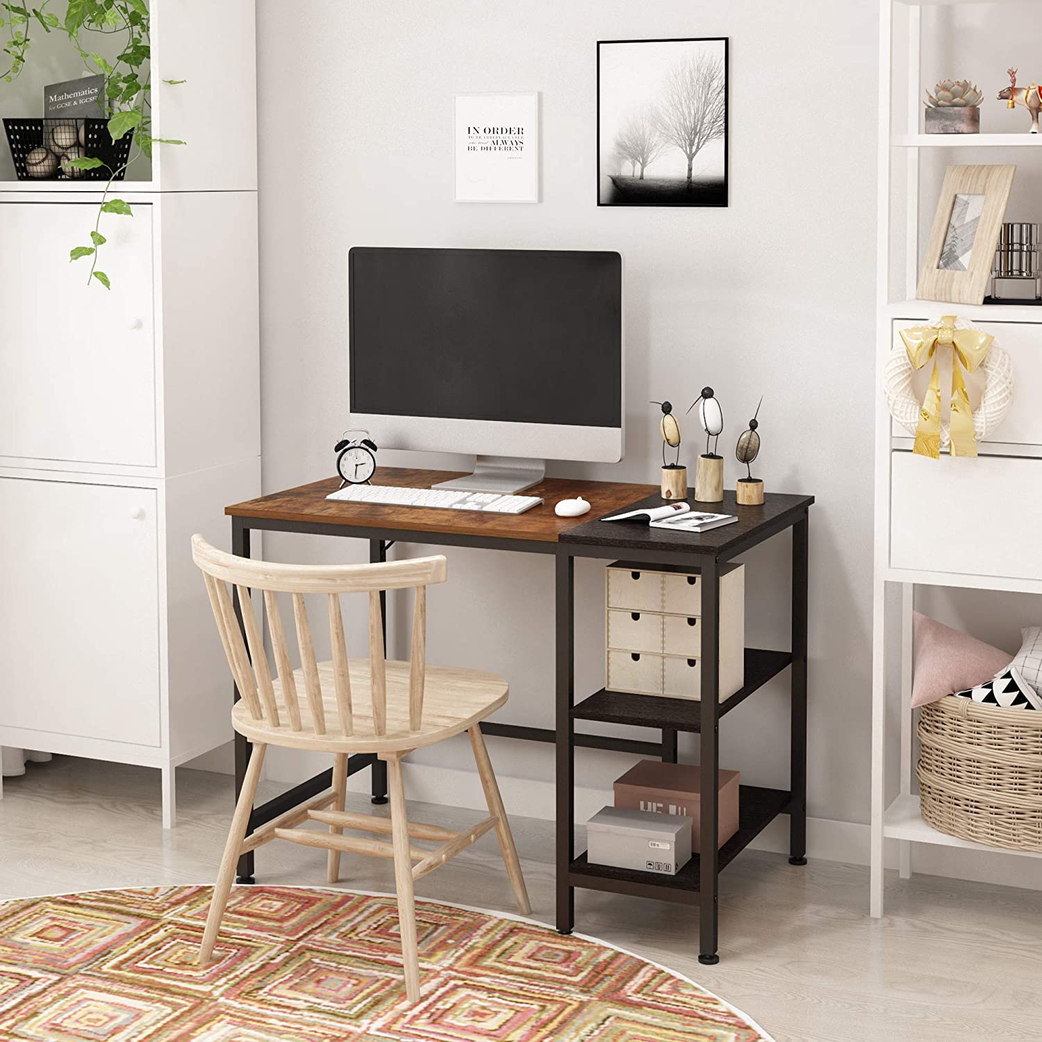 Home Office Computer Desk,Small Study Writing Desk with Wooden Storage Shelf,2-Tier Industrial Morden Laptop Table with Splice Board,40 inches(Vintage Oak Finish)