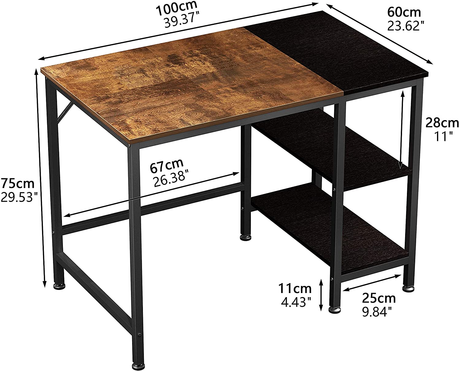Home Office Computer Desk,Small Study Writing Desk with Wooden Storage Shelf,2-Tier Industrial Morden Laptop Table with Splice Board,40 inches(Vintage Oak Finish)