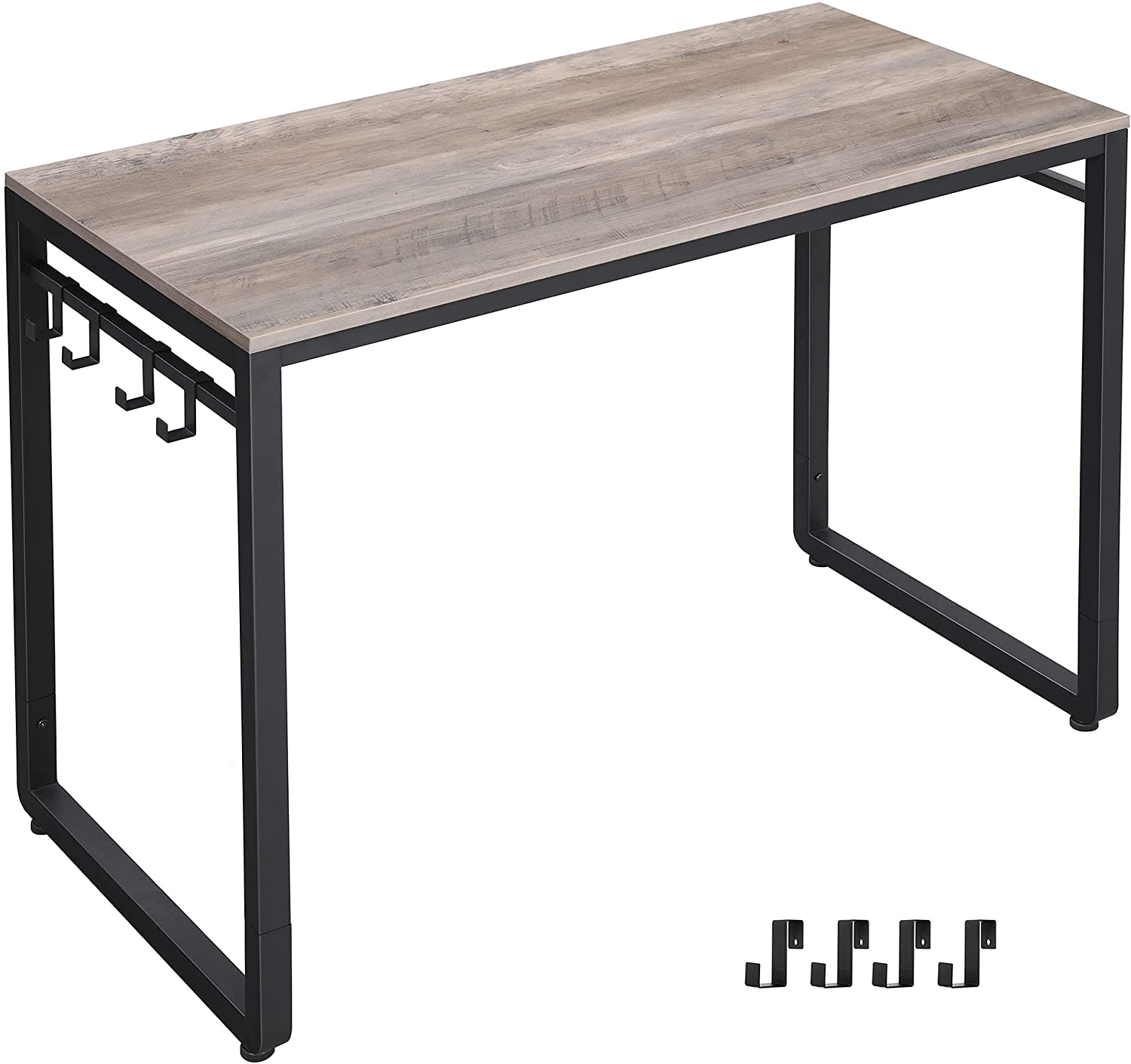 ALINRU 39-Inch Computer Desk with 8 Hooks, For Study, Home Office, Easy Assembly, Steel Frame, 39.4", Greige