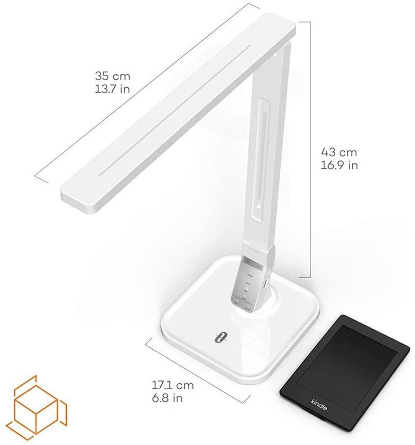 TT-DL02 LED Desk Lamp with USB Charging Port, 4 Lighting Modes with 5 Brightness Levels, 1h Timer, Touch Control, Memory Function, White, 14W, Official Member of Philips Enabled Licensing