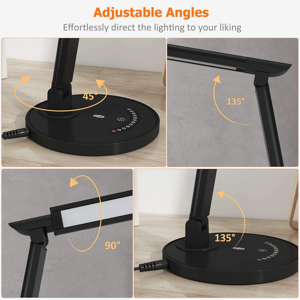 TT-DL13B LED Desk Lamp Eye-caring Table Lamps, Dimmable Office Lamp with USB Charging Port, Touch Control, 12W, 5 Color Modes, Philips EnabLED Licensing Program (Black)