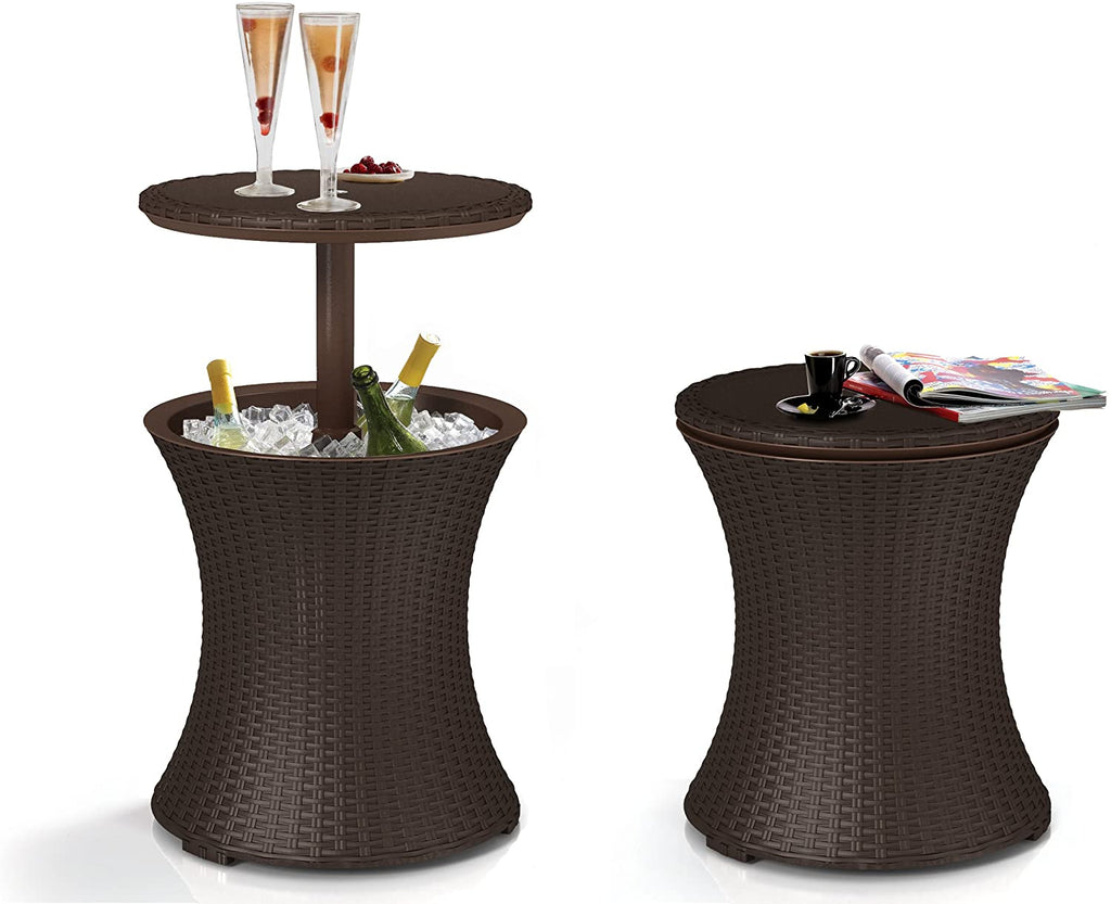 Pacific Cool Bar Outdoor Patio Furniture and Hot Tub Side Table with 7.5 Gallon Beer and Wine Cooler, Brown
