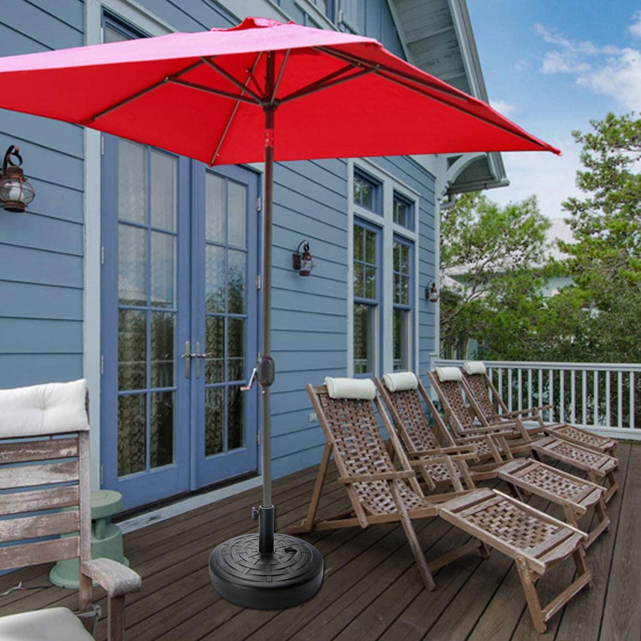 30LB Central Pole Umbrella Base with Wide Rattan Design with Steel Umbrella Holder Water Filled Umbrella Base Stand