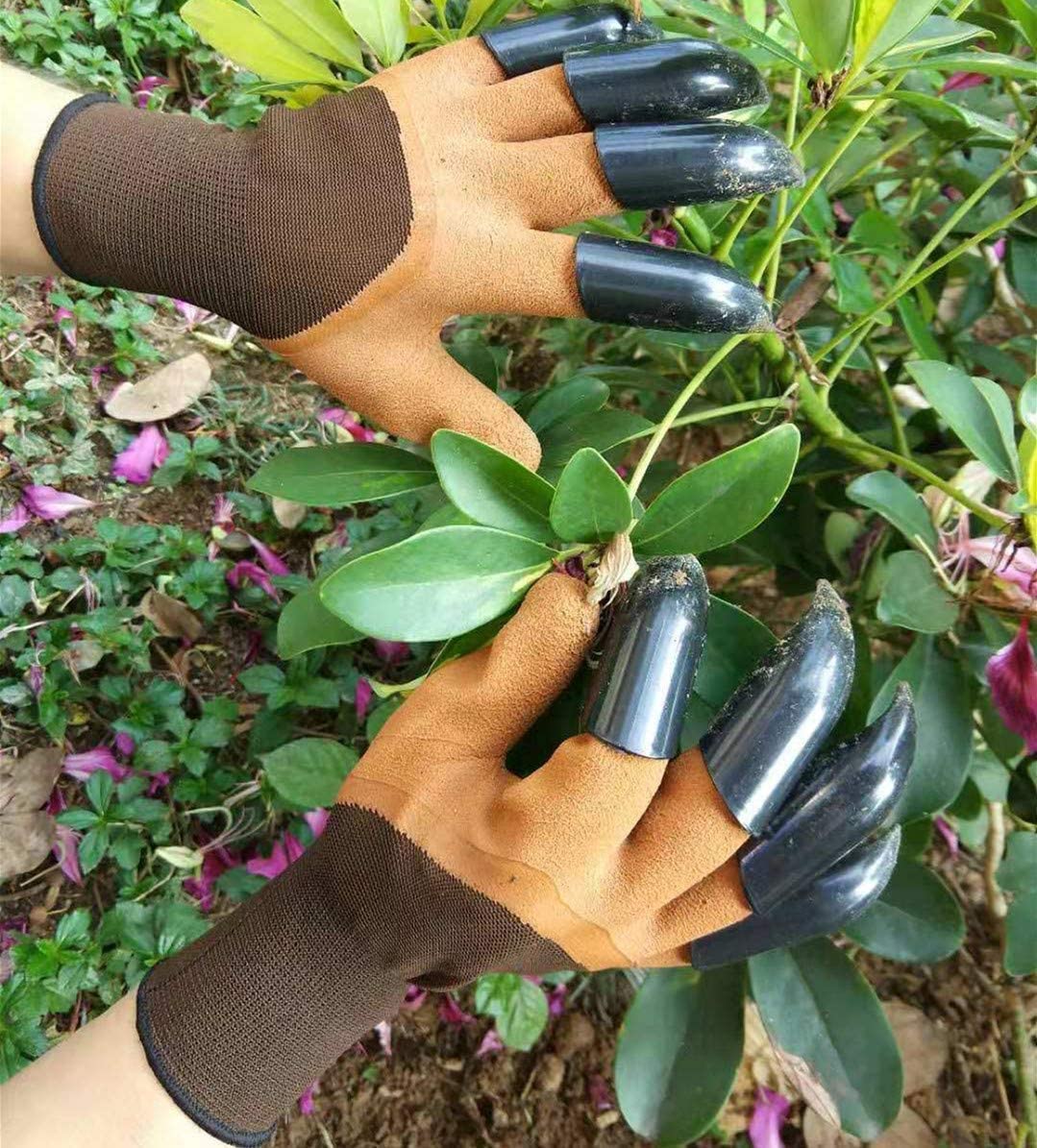 Garden Genie Gloves, Waterproof Garden Gloves with Claw For Digging Planting, Best Gardening Gifts for Women and Men. (Brown)