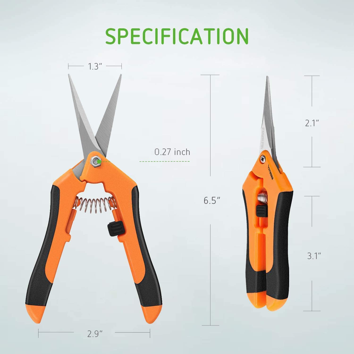 6.5 Inch Gardening Hand Pruner Pruning Shear with Straight Stainless Steel Blades Orange