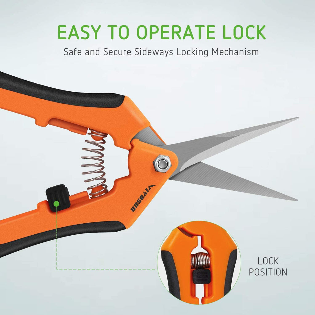 6.5 Inch Gardening Hand Pruner Pruning Shear with Straight Stainless Steel Blades Orange