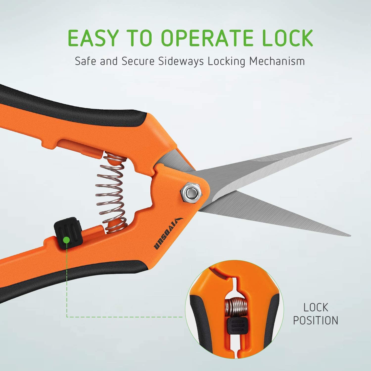 6.5 Inch Gardening Hand Pruner Pruning Shear with Straight Stainless Steel Blades Orange