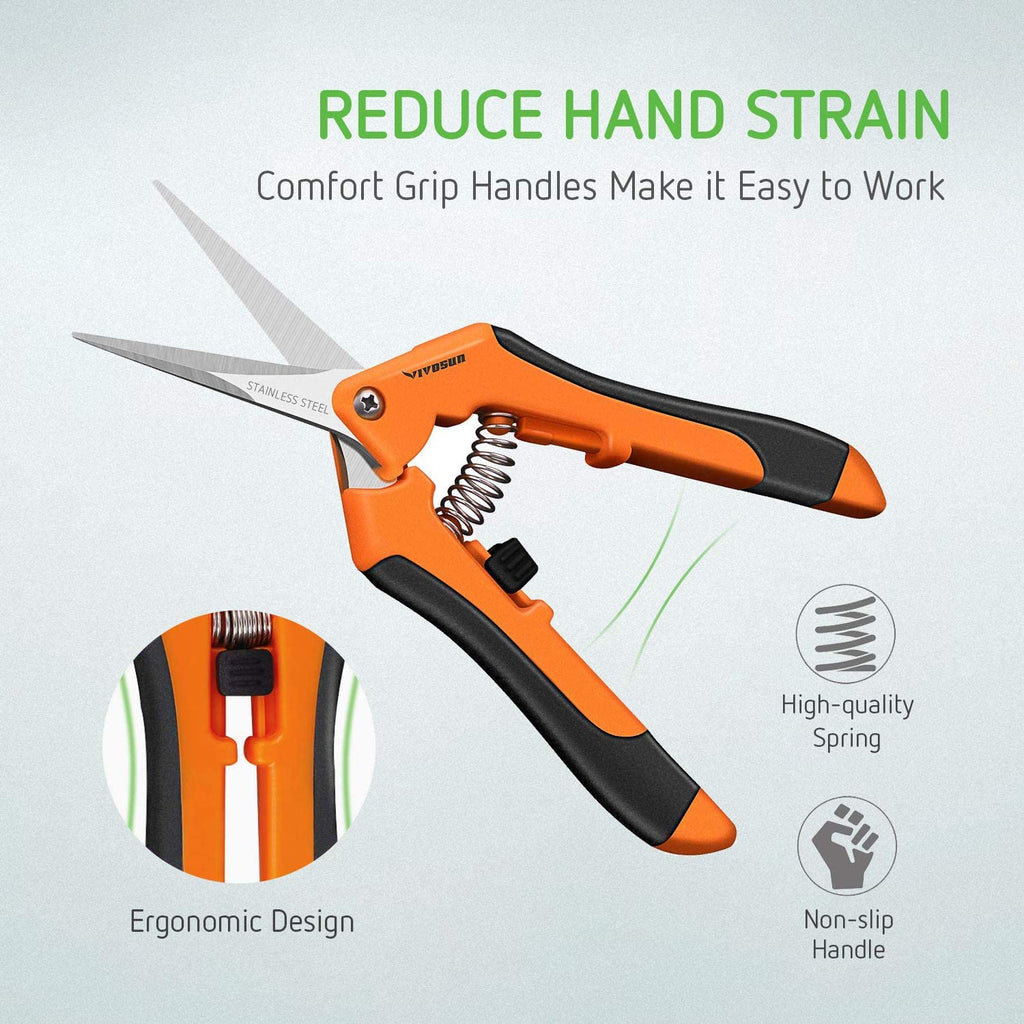 6.5 Inch Gardening Hand Pruner Pruning Shear with Straight Stainless Steel Blades Orange