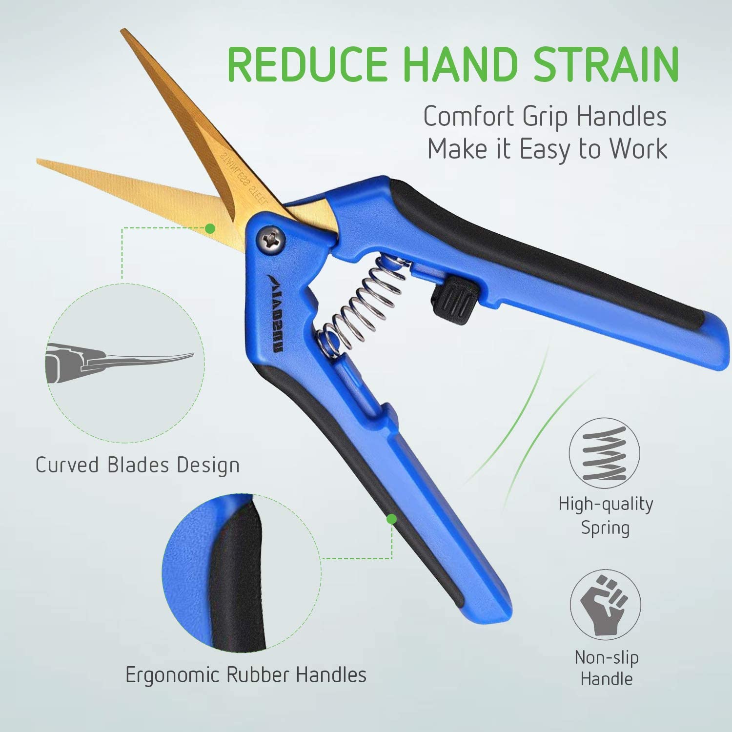 1-Pack Gardening Hand Pruner Pruning Shear with Titanium Coated Curved Precision Blades