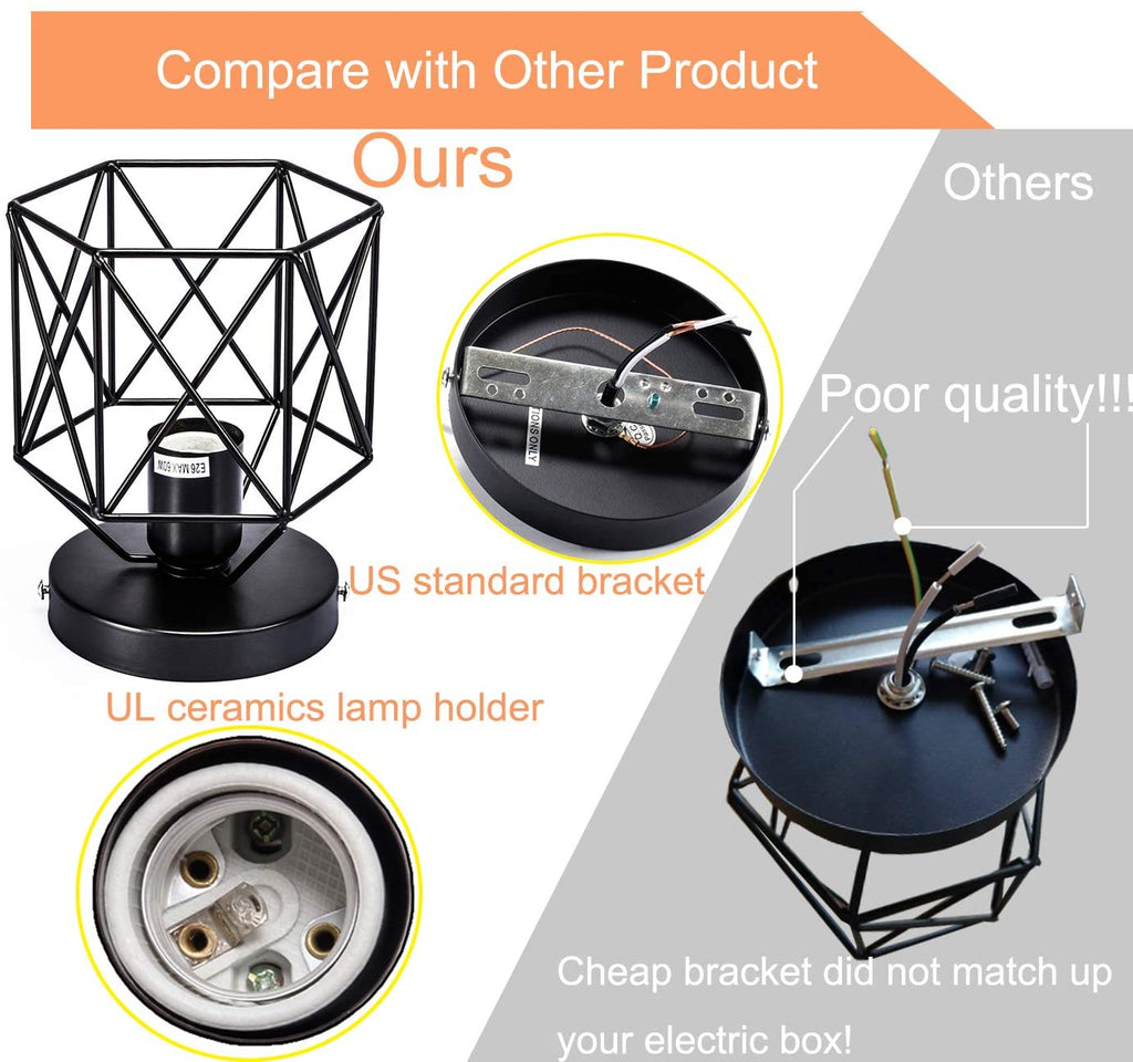 Semi-Flush Mount Ceiling Light E26 E27 Retro Black Industrial Ceiling Light Fixture for Porch Hallway Kitchen Farmhouse Lighting 2 Pack