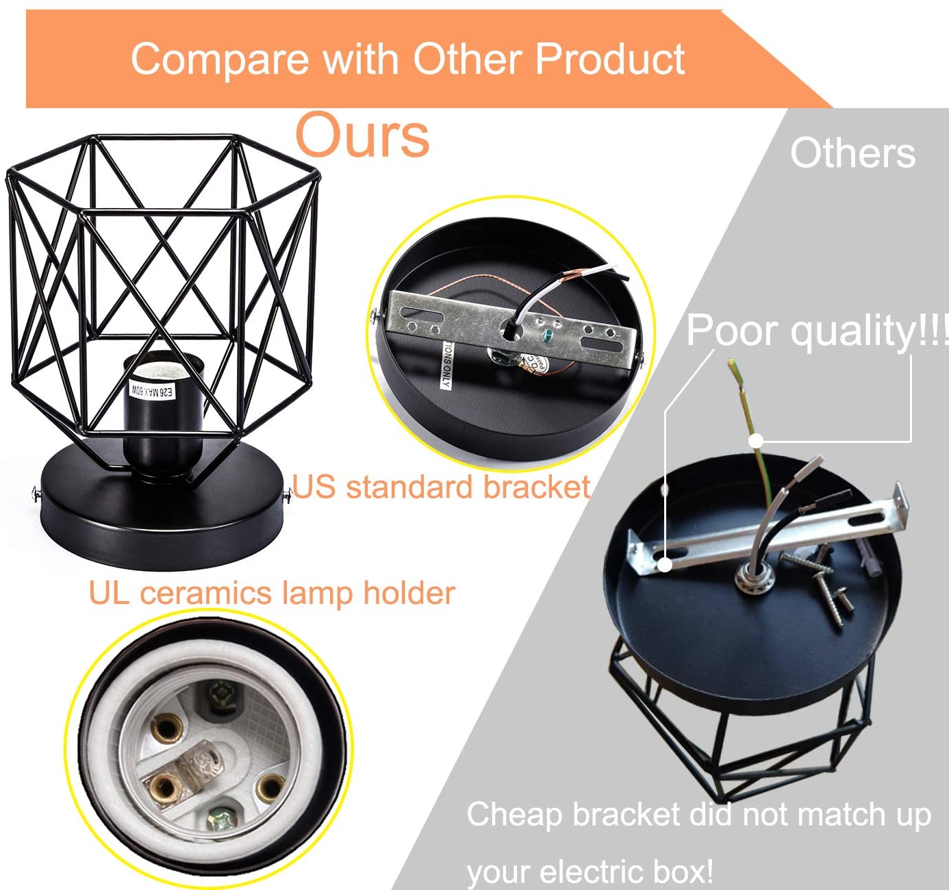 Semi-Flush Mount Ceiling Light E26 E27 Retro Black Industrial Ceiling Light Fixture for Porch Hallway Kitchen Farmhouse Lighting 2 Pack