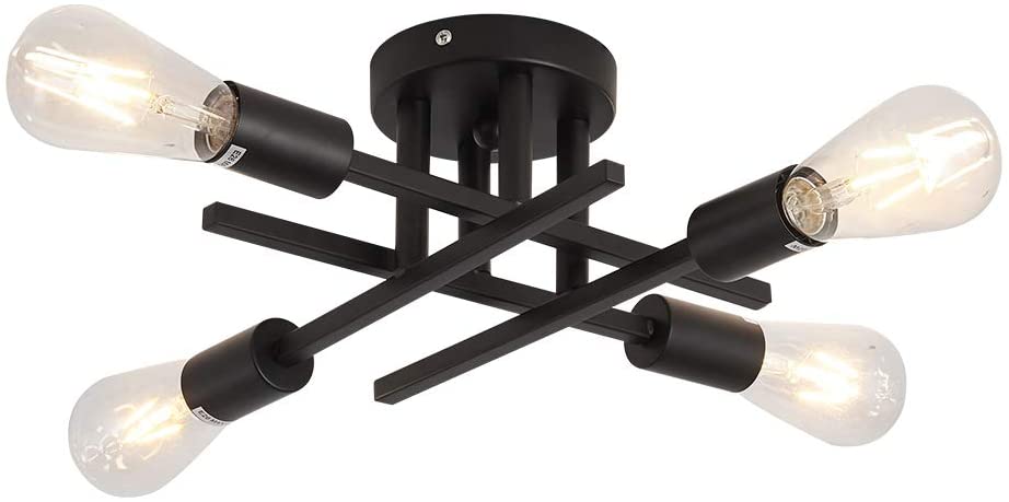 Semi Flush Mount 4 Light Ceiling Light Matte Black with E26 Base Modern Chandelier for Farmhouse Kitchen Dining Room Bedroom Study Living Room