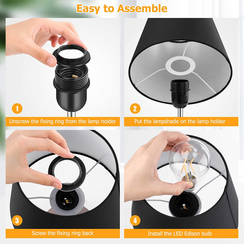 Touch Control Table Lamp with 2 USB Ports and AC Outlet, 3 Way Dimmable Modern Bedside Nightstand Lamp with Black Fabric Shade & Satin Nickle Base for Bedroom Living Room Office, LED Bulb Included