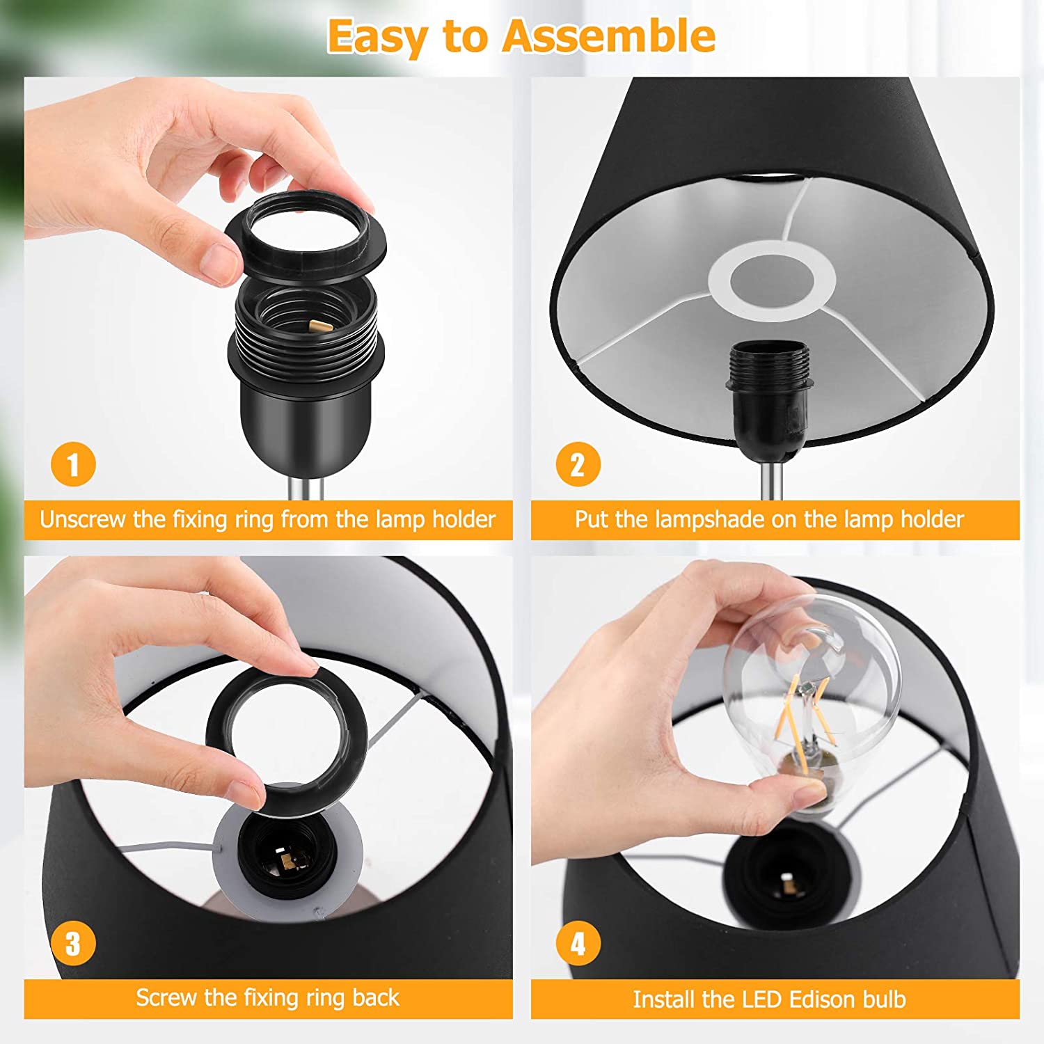 Touch Control Table Lamp with 2 USB Ports and AC Outlet, 3 Way Dimmable Modern Bedside Nightstand Lamp with Black Fabric Shade & Satin Nickle Base for Bedroom Living Room Office, LED Bulb Included