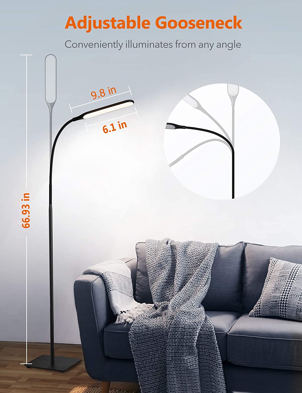 LED Floor Lamp, 4 Brightness Levels & 4 Colors Dimmable Floor Lamp Modern Standing Light Adjustable Gooseneck Task Lighting for Reading Living Room Bedroom Office Piano