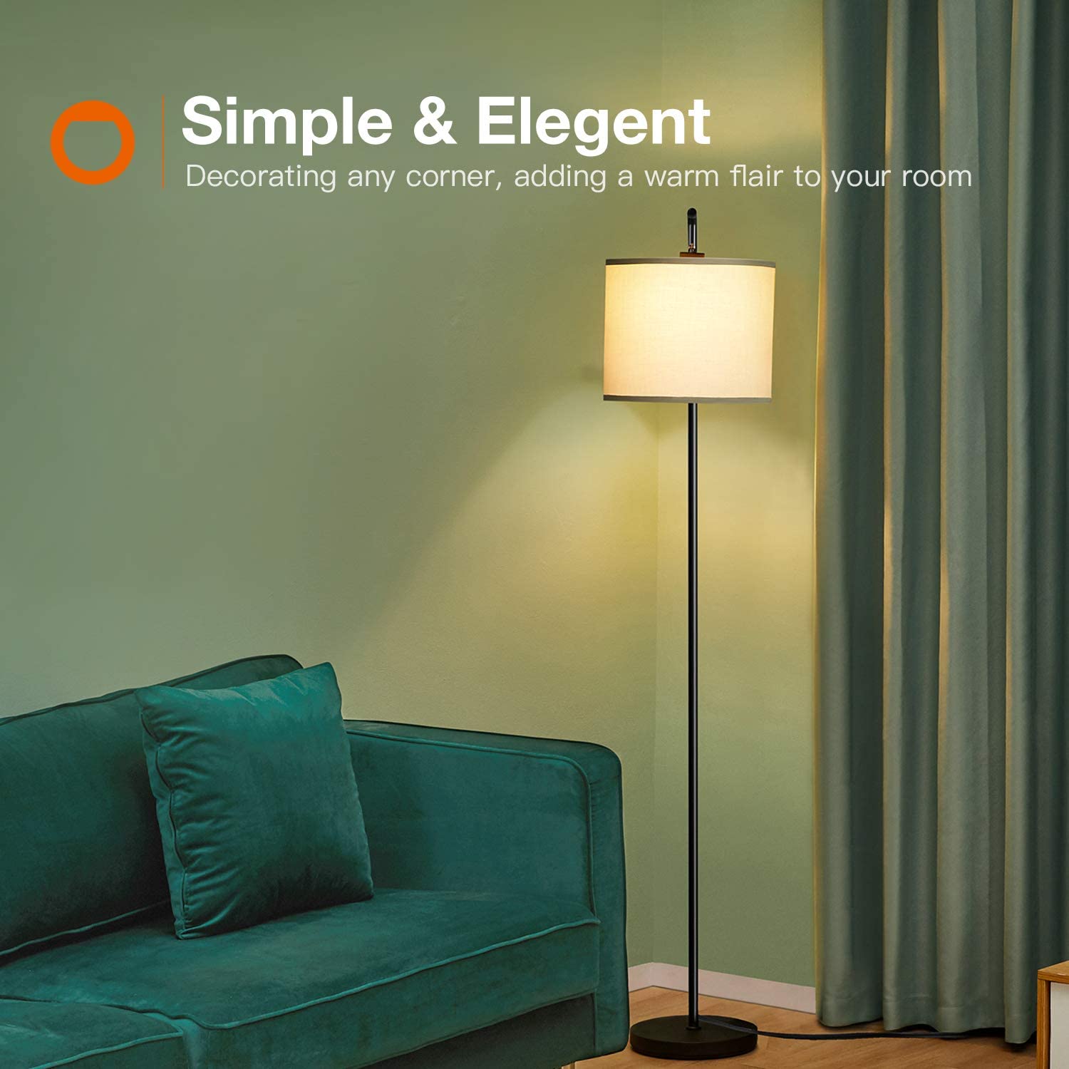 Floor Lamp for Living Room with Lamp Shade and 9W LED Bulb Modern Standing Lamp Floor Lamps for Bedrooms Black