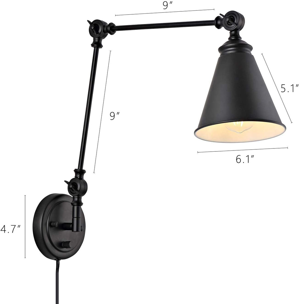 Industrial Wall Sconce with ON/Off Switch, Edison Vintage Style Swing Arm Wall Lamp (Bulb Not Included)