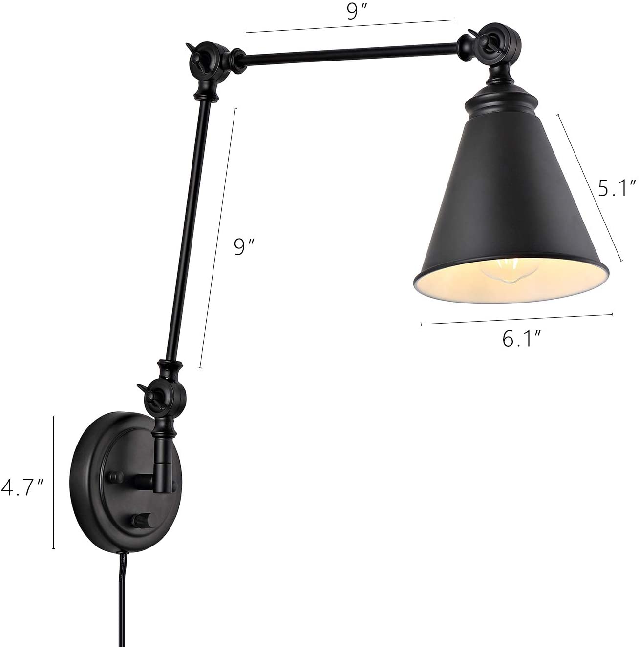 Industrial Wall Sconce with ON/Off Switch, Edison Vintage Style Swing Arm Wall Lamp (Bulb Not Included)