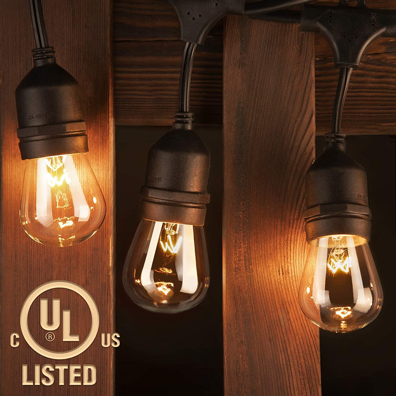 48 FT ADDLON Outdoor String Lights Commercial Grade Weatherproof Strand Edison Vintage Bulbs 15 Hanging Sockets, UL Listed Heavy-Duty Decorative Cafe Patio Lights for Bistro Garden