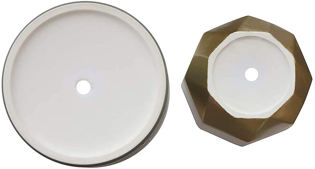 White Ceramic Flower Pot Garden Planters 6.7 + 5.4 Inch Indoor, Plant Containers with Gold and Grey Detailing