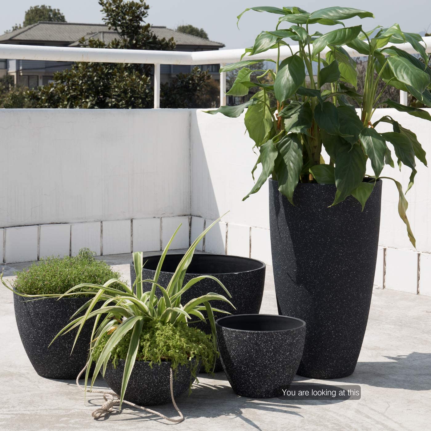 Flower Pots Indoor Outdoor Planter - 8.6 Inch Planter Pot with Drainage, Modern Plant Pot, Speckled-Black