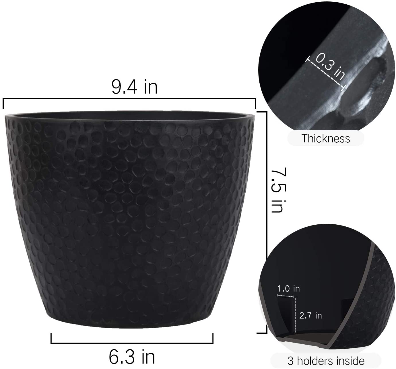 Outdoor Indoor Planters Flower Pots - 9.4 Inch Planter Pot Containers, Plant Pots, Black, Honeycomb