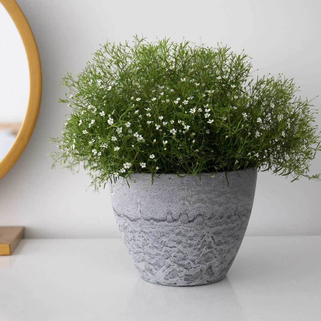 Flower Pots Outdoor Indoor Garden Planters, Plant Containers with Drain Hole, Gray, Marble Pattern (8.6 + 7.5 Inch)