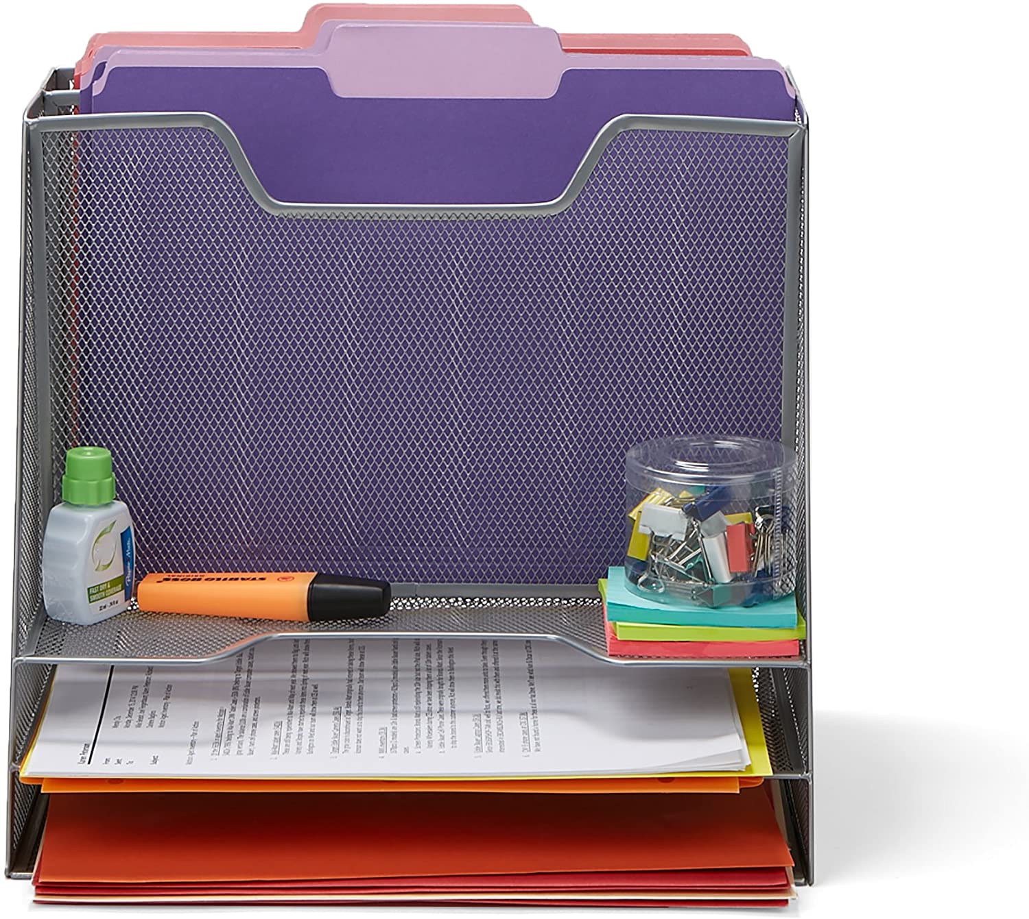 File Folder Racks & File Folder Holders MESHBOX5-SIL 5 Compartment Mesh Desk Storage Organizer, Silver