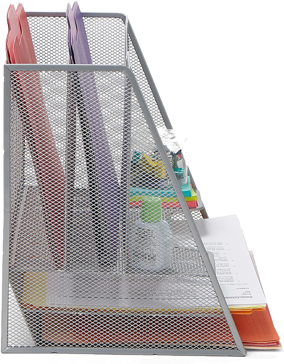 File Folder Racks & File Folder Holders MESHBOX5-SIL 5 Compartment Mesh Desk Storage Organizer, Silver