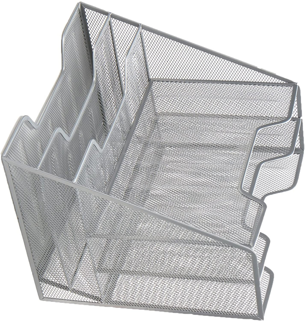 File Folder Racks & File Folder Holders MESHBOX5-SIL 5 Compartment Mesh Desk Storage Organizer, Silver