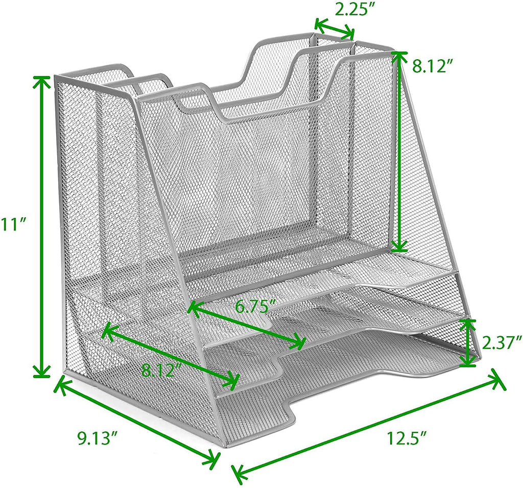 File Folder Racks & File Folder Holders MESHBOX5-SIL 5 Compartment Mesh Desk Storage Organizer, Silver