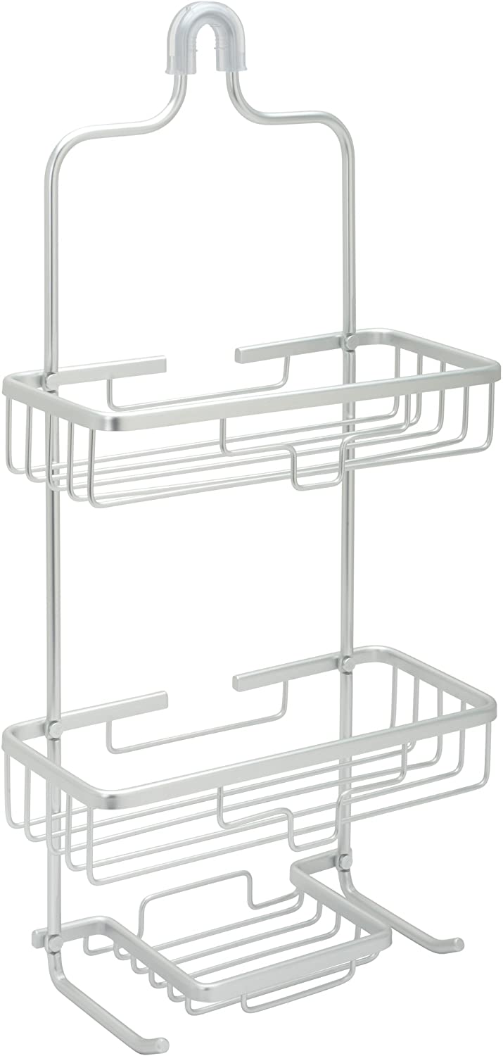 Shower Caddy Basket Shelf with Hooks,Home NeverRust Rustproof Aluminum Shower Caddy, Satin Chrome