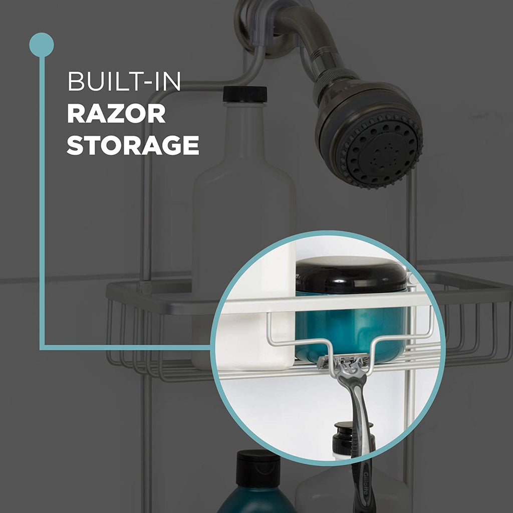 Shower Caddy Basket Shelf with Hooks,Home NeverRust Rustproof Aluminum Shower Caddy, Satin Chrome