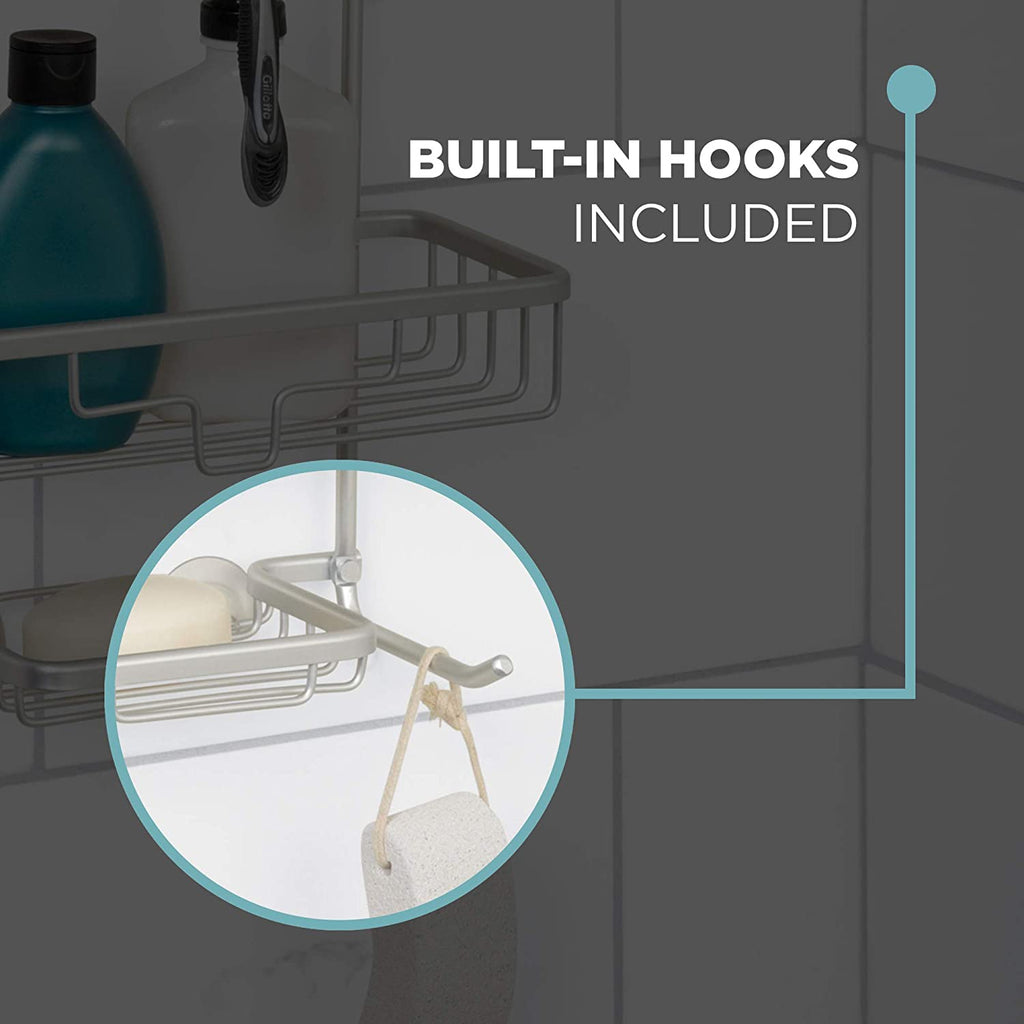 Shower Caddy Basket Shelf with Hooks,Home NeverRust Rustproof Aluminum Shower Caddy, Satin Chrome