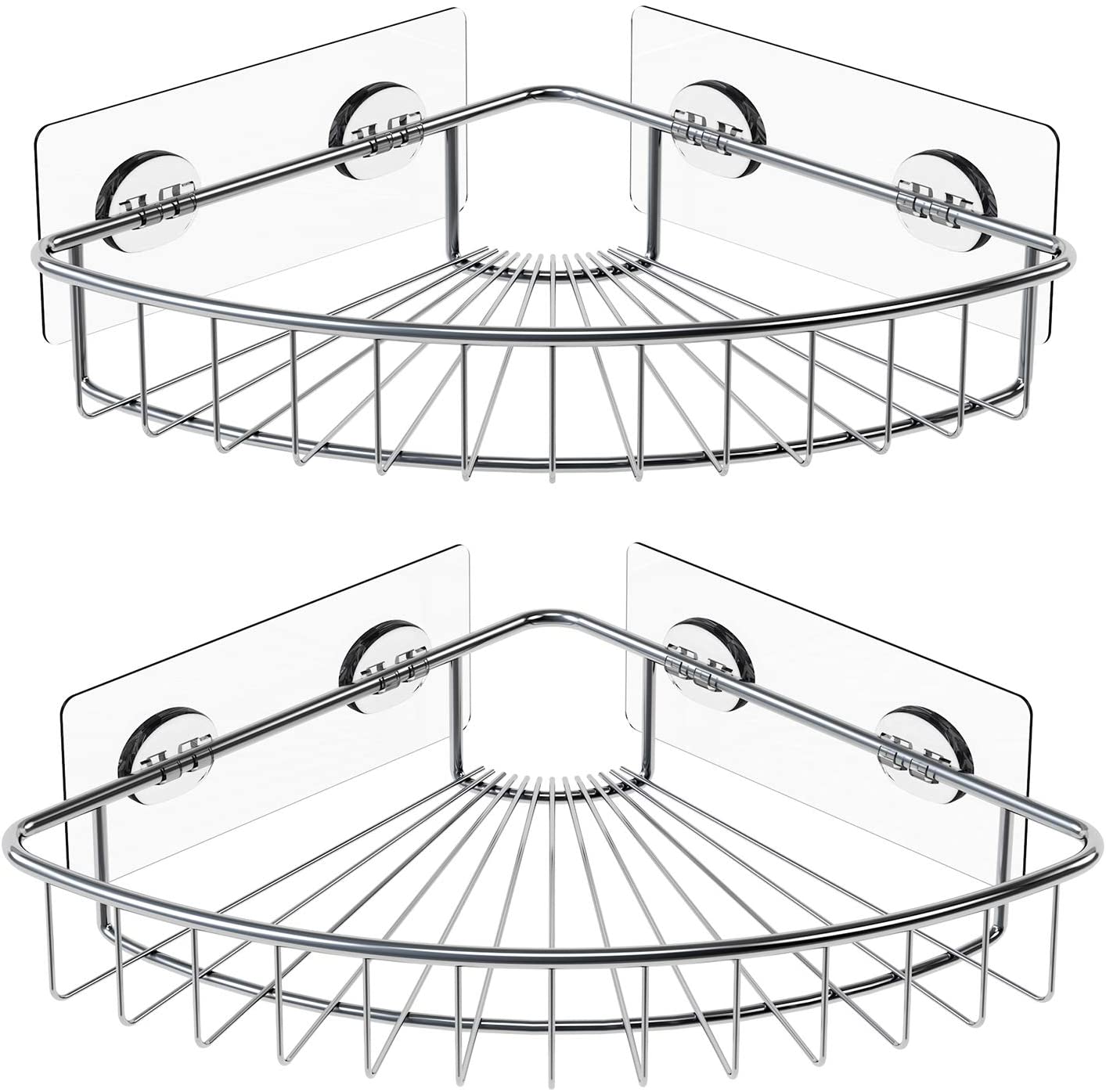 2-Pack Corner Shower Caddy, SUS304 Stainless Steel, Wall Mounted Bathroom Shelf with Adhesive, Storage Organizer for Toilet, Dorm and Kitchen (Silver)