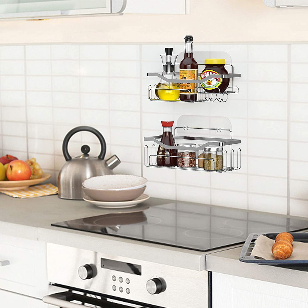 Shower Caddy Shower Storage Rack with 11 Hooks for Hanging Shower Ball and Razor, Shampoo Holder Organizer No Drilling Shower Shelf with 4 Traceless Adhesive Hooks