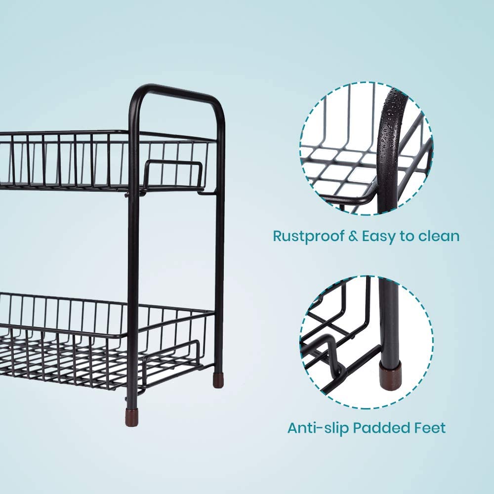 Spice Rack Organizer for Countertop 2 Tier Counter Shelf Standing Holder Storage for Kitchen Cabinet-Bronze