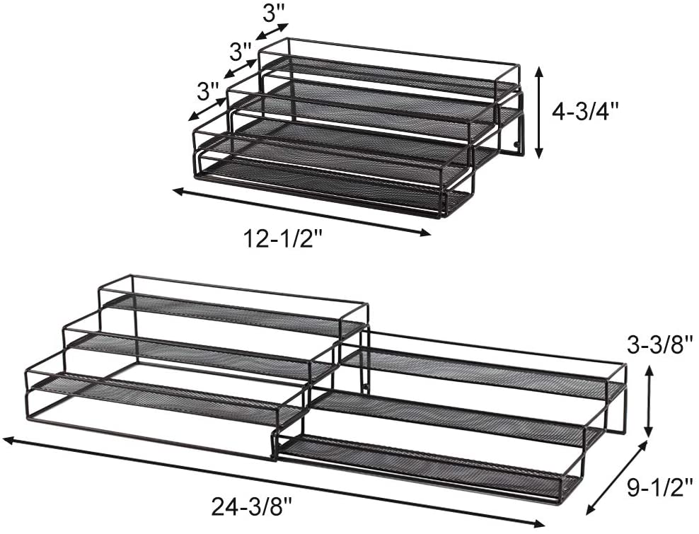 Organizer Spice Racks 3 Tier Expandable Spice Rack Organizer for Cabinet Kitchen Shelf Organizers Step Holder Riser for Pantry Bathroom-Black