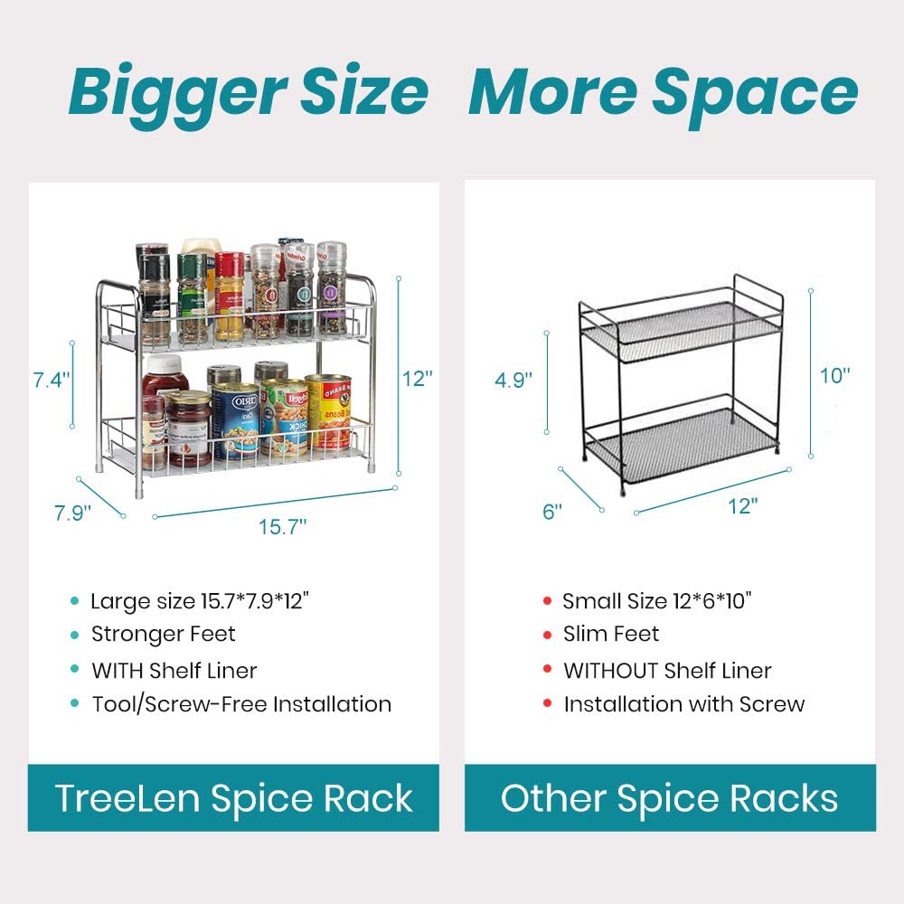 Spice Rack Organizer for Countertop 2 Tier Counter Shelf Standing Holder Storage for Kitchen Cabinet-Chrome
