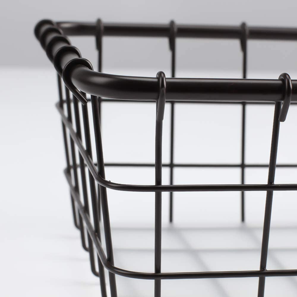 2PK-Wire Storage Basket for Kitchen Pantry Bathroom Large Metal Farmhouse Food Fruit Produce Organizer Bins for Cabinet Freezer Shelves-Bronze