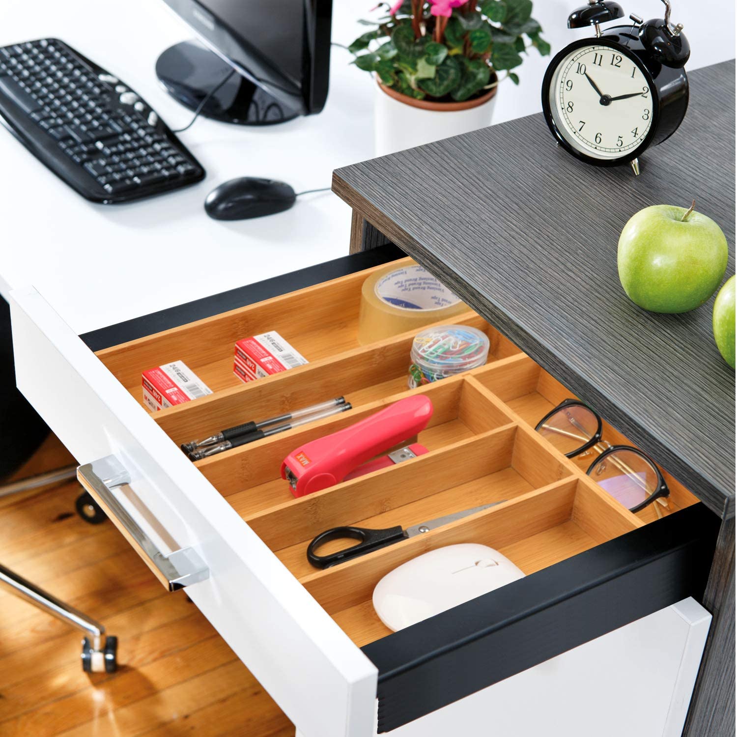 amboo Expandable Drawer Organizer for Utensils Holder, Adjustable Cutlery Tray, Wood Drawer Dividers Organizer for Silverware, Flatware, Knives in Kitchen, Bedroom