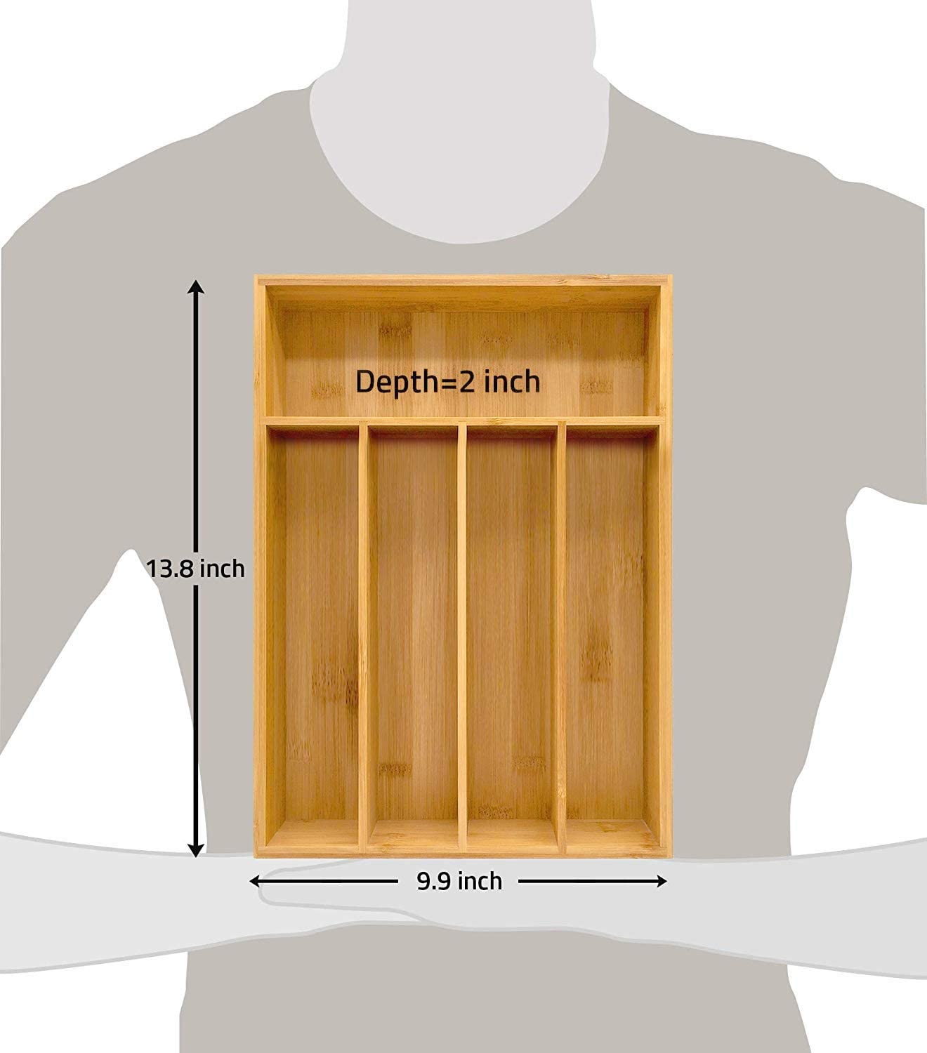 Kitchen Bamboo Silverware Organizer- 5 Compartments - Bamboo Drawer Organizer - Bamboo Hardware Organizer (1-Pack)