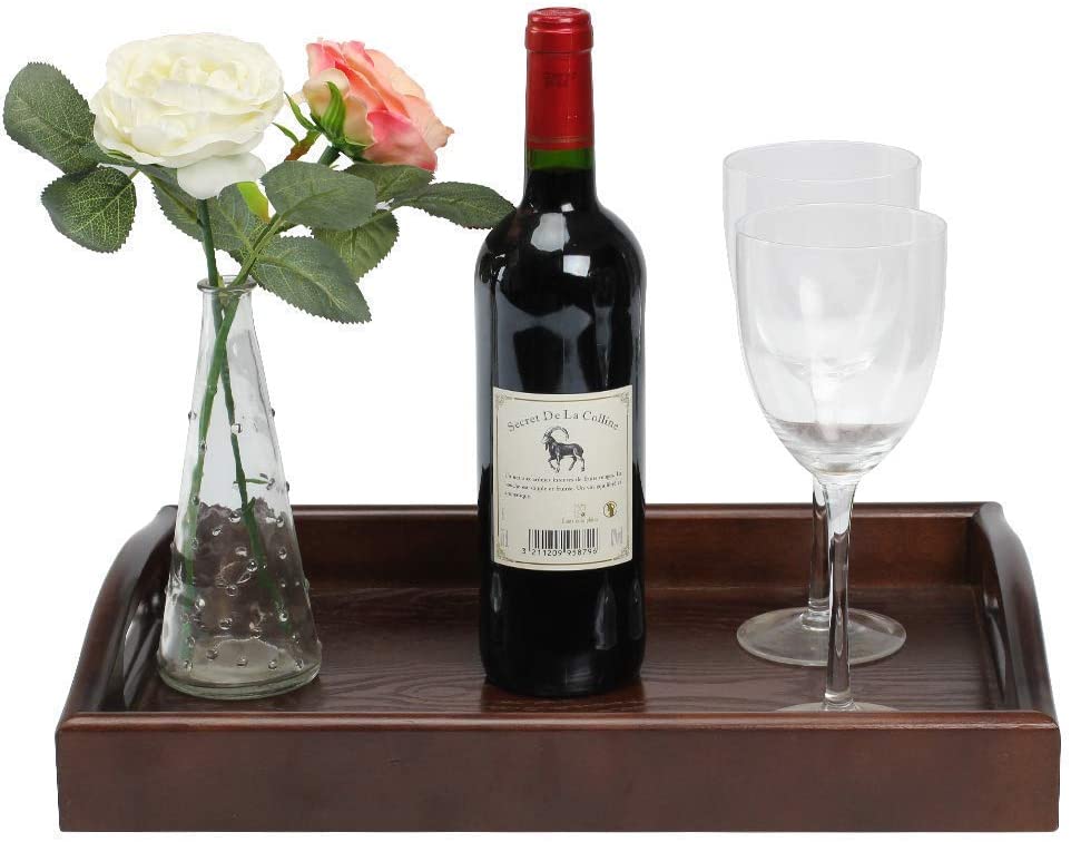 Wooden Tray Rectangle Rustic Coffee Table Tray Butler Serving Tray with Handle for Coffee Table Ottoman Eating and Food Drink Serving with Handle 16x12 inch