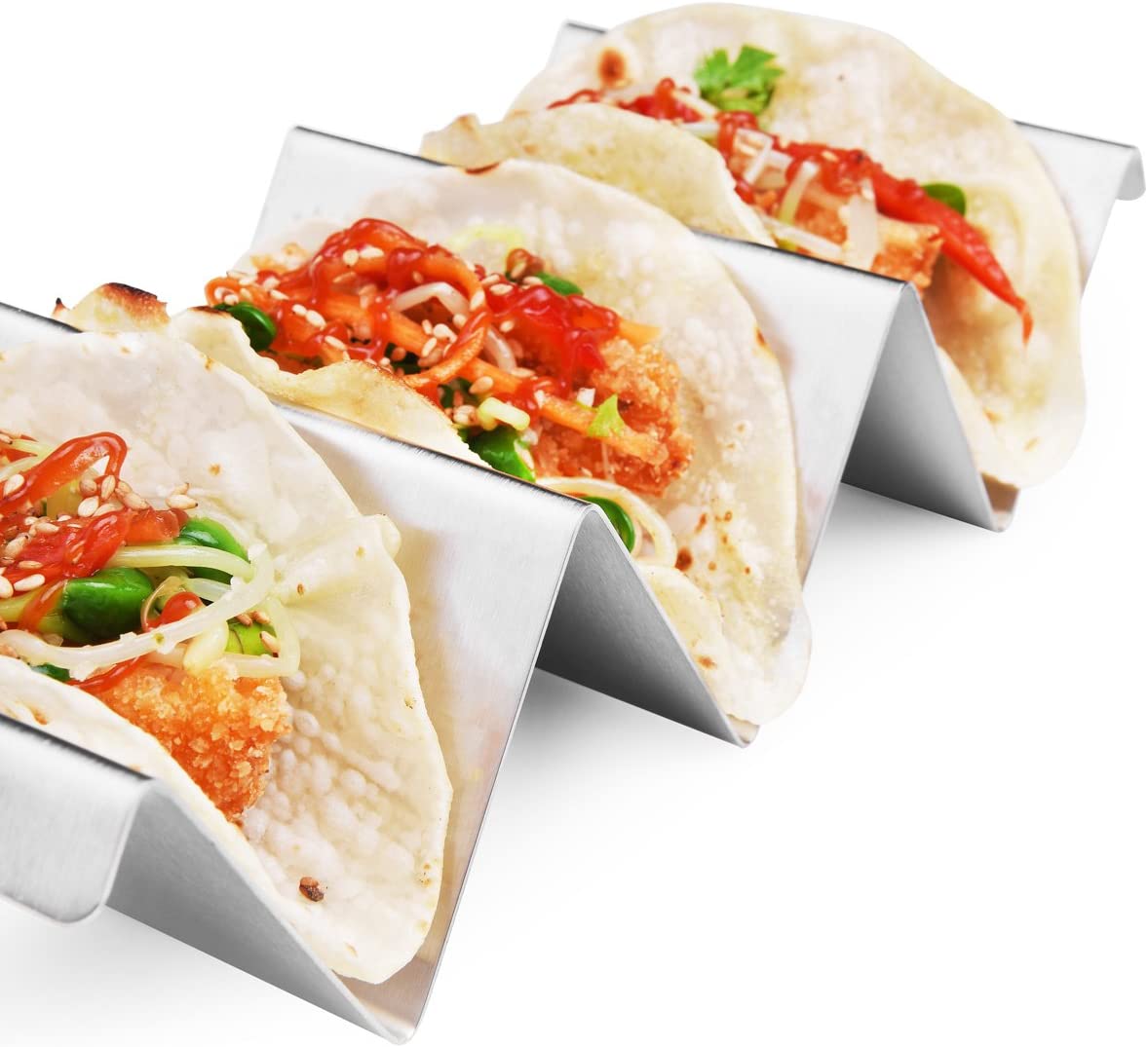 Taco Holders 4 Packs - Stainless Steel Taco Stand Rack Tray Style by Artthome, Oven Safe for Baking, Dishwasher and Grill Safe