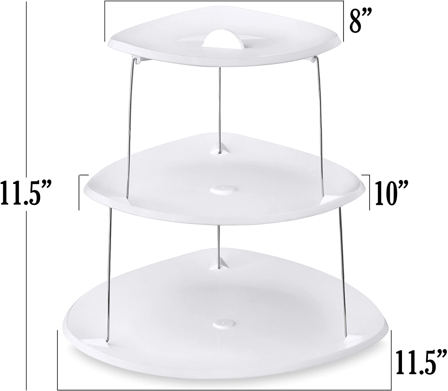 Collapsible Party Tray, 3 Tier - The Decorative Plastic Appetizer Trays Twist Down and Fold Inside for Minimal Storage Space. An Elegant Tray for Serving Sandwiches, Cake, Sliced Cheese and Deli Meat