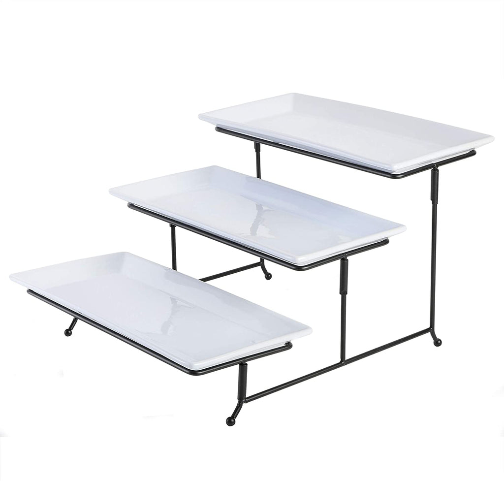 Gracious Dining Dinnerware, 3-Tier Rectangle Plate Set with Metal Stand, White
