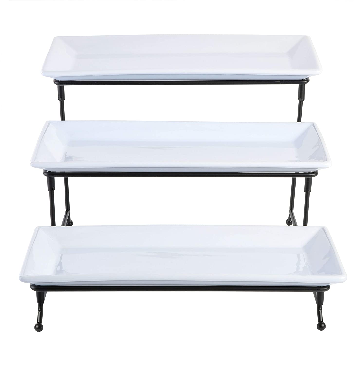 Gracious Dining Dinnerware, 3-Tier Rectangle Plate Set with Metal Stand, White