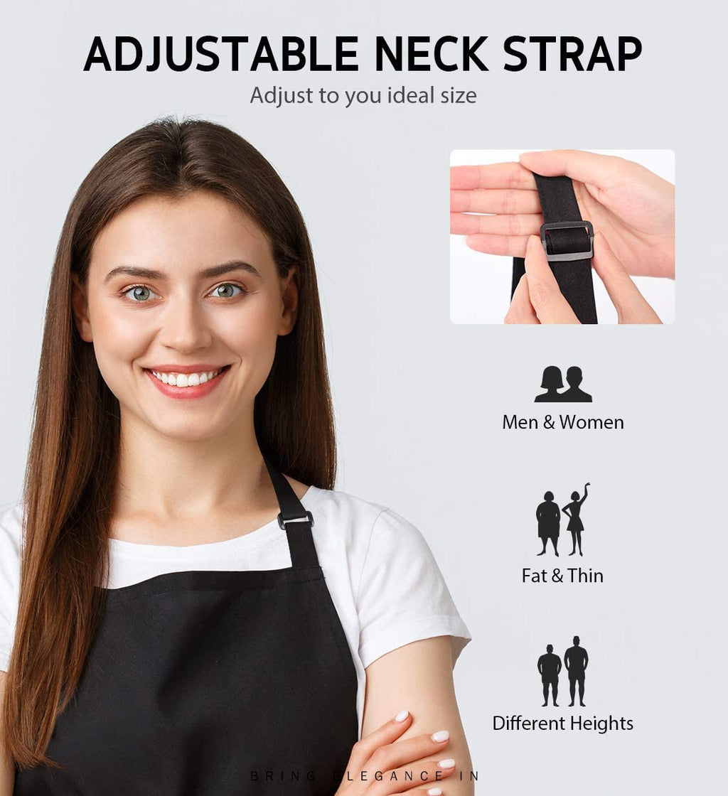 100% Cotton Adjustable Bib 2 Pockets Cooking Kitchen Aprons, BBQ Drawing, Women Men Chef, Black