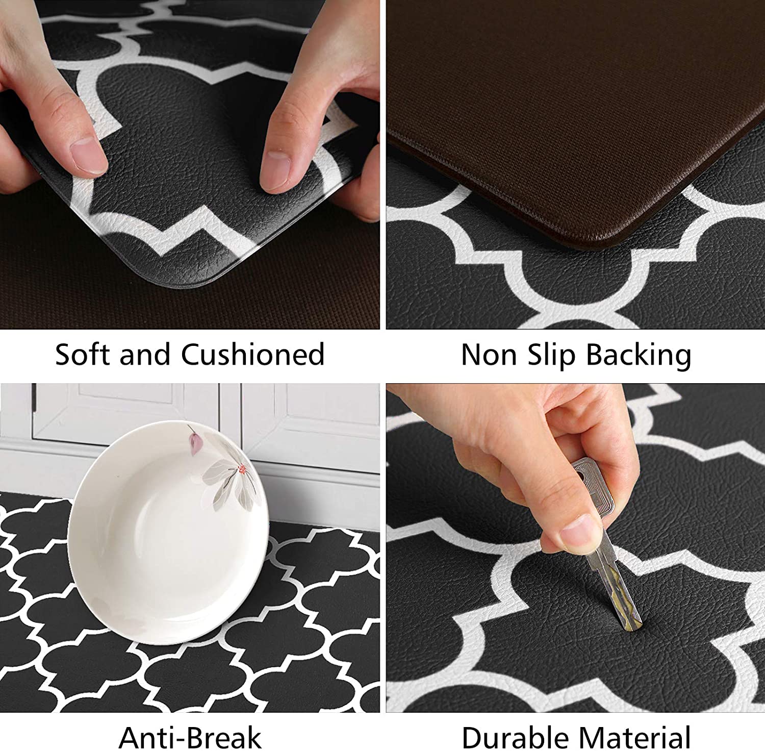 Kitchen Mat [2 PCS] Cushioned Anti-Fatigue Floor Mat, Waterproof Kitchen Mats and Rugs Heavy Duty PVC Ergonomic Comfort Standing Foam Mat for Kitchen, Floor Home, Office, Sink, Laundry,Black